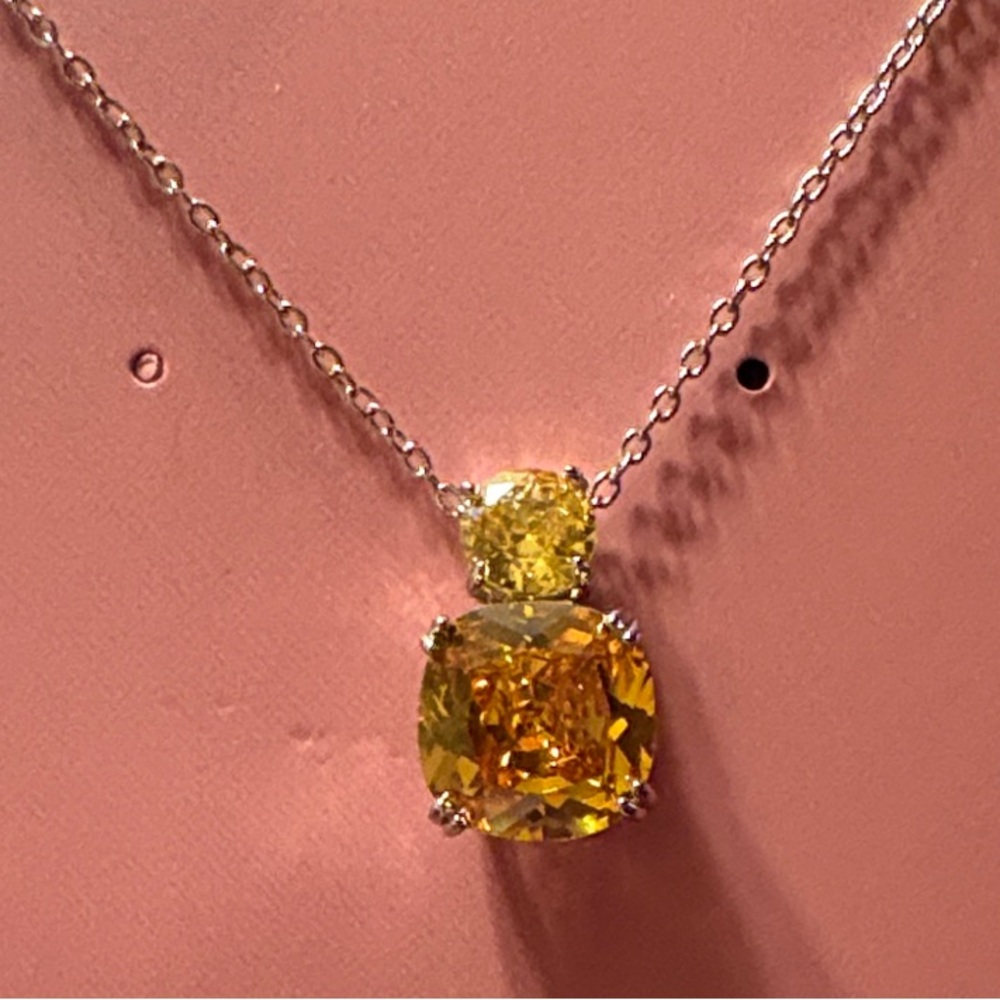Stainless Steel Gold-tone Necklace with Yellow Gemstone - Picture 3 of 4